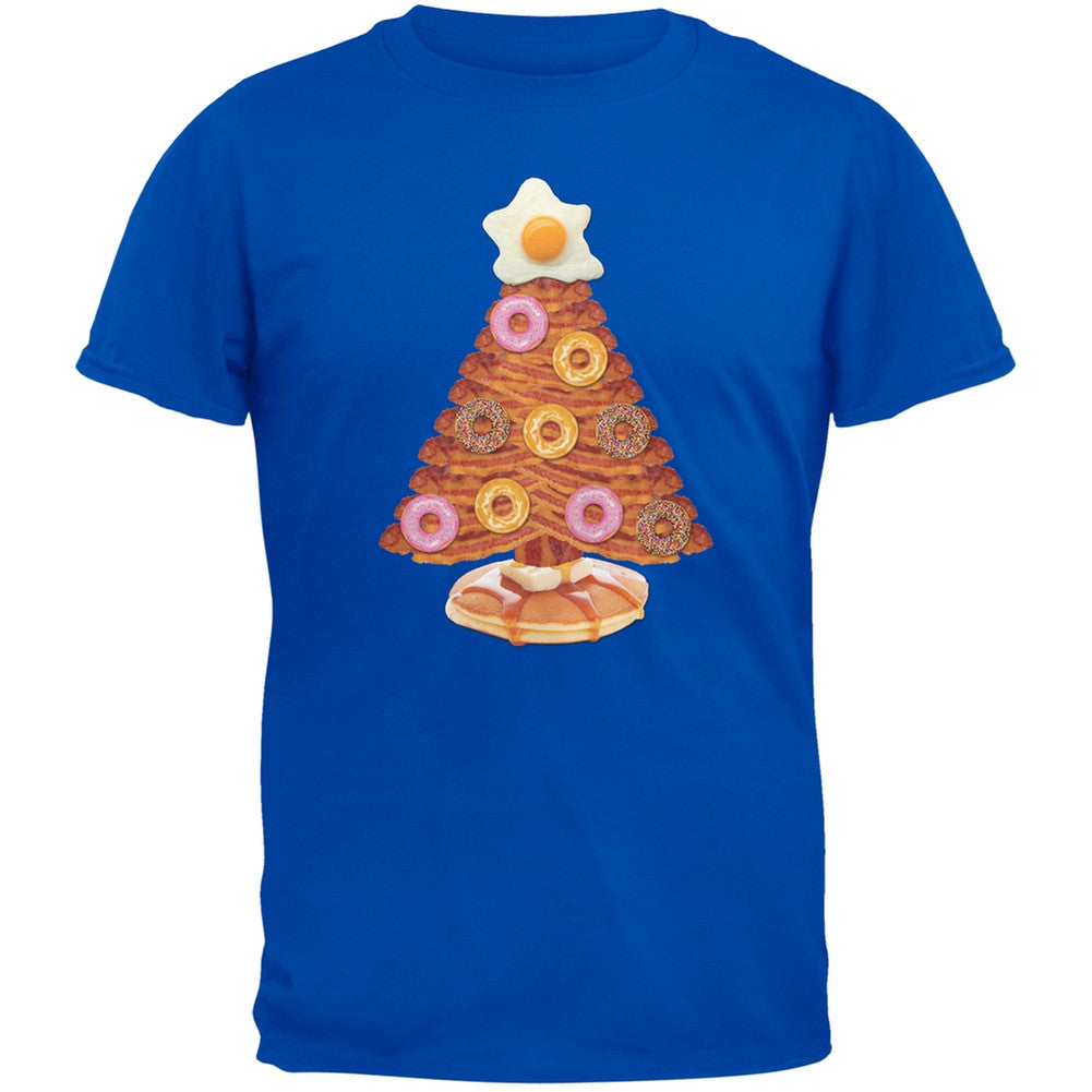 Breakfast Bacon And Eggs Christmas Tree Black Adult T-Shirt Men's T-Shirts Old Glory 2XL Blue