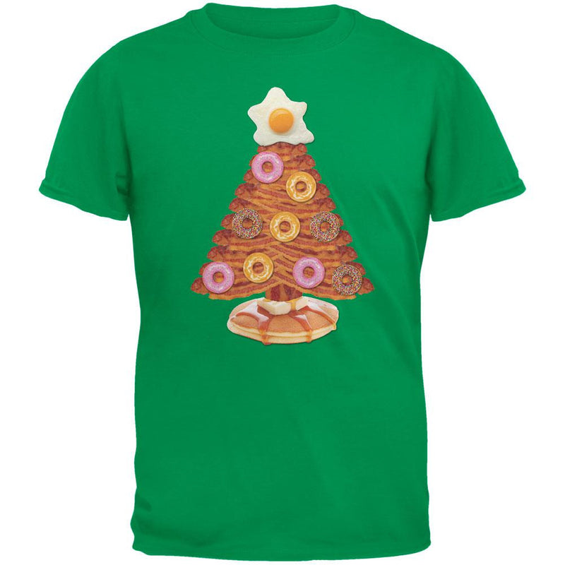 Breakfast Bacon And Eggs Christmas Tree Black Youth T-Shirt Youth T-Shirts Old Glory LG Green