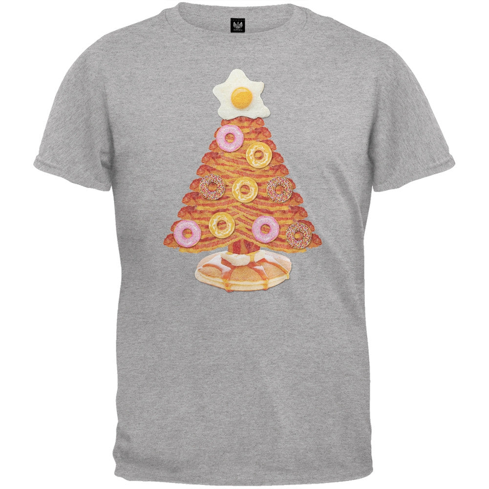 Breakfast Bacon And Eggs Christmas Tree Black Youth T-Shirt Youth T-Shirts Old Glory LG Grey