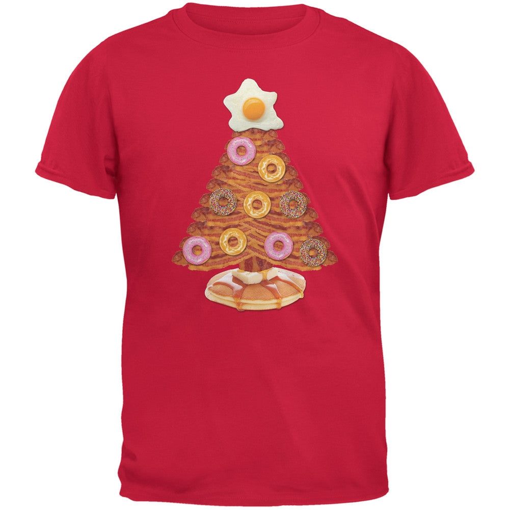 Breakfast Bacon And Eggs Christmas Tree Black Youth T-Shirt Youth T-Shirts Old Glory LG Red