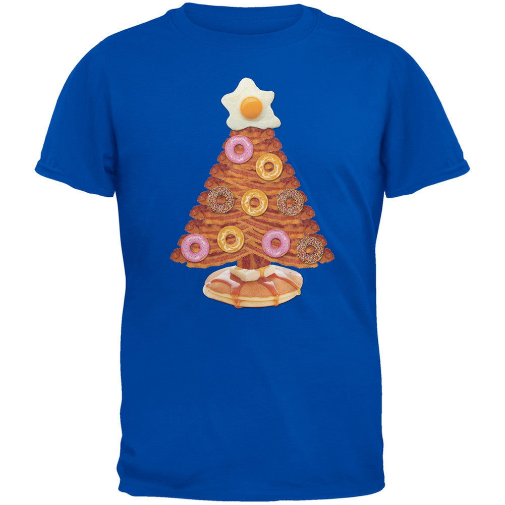 Breakfast Bacon And Eggs Christmas Tree Black Youth T-Shirt Youth T-Shirts Old Glory LG Blue