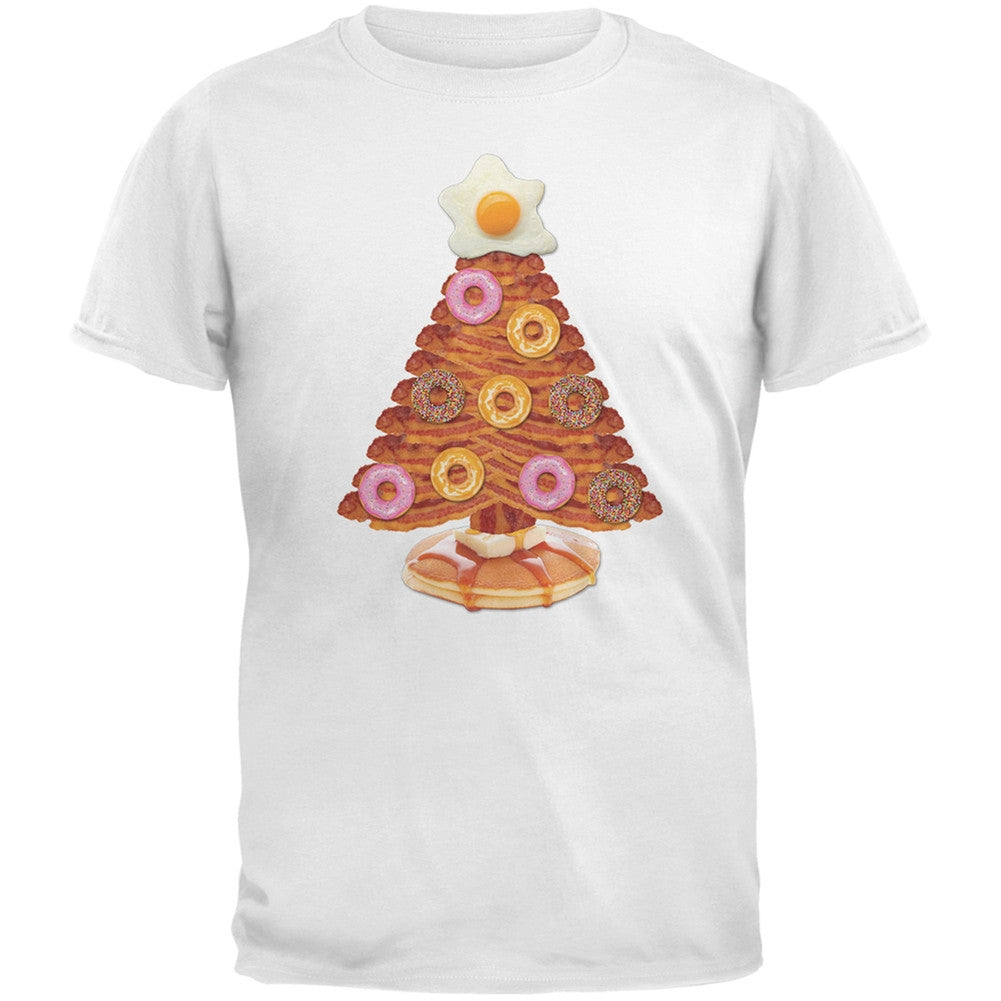 Breakfast Bacon And Eggs Christmas Tree Black Youth T-Shirt Youth T-Shirts Old Glory LG White