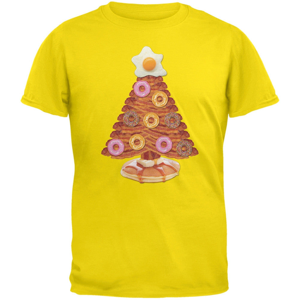 Breakfast Bacon And Eggs Christmas Tree Black Youth T-Shirt Youth T-Shirts Old Glory LG Yellow