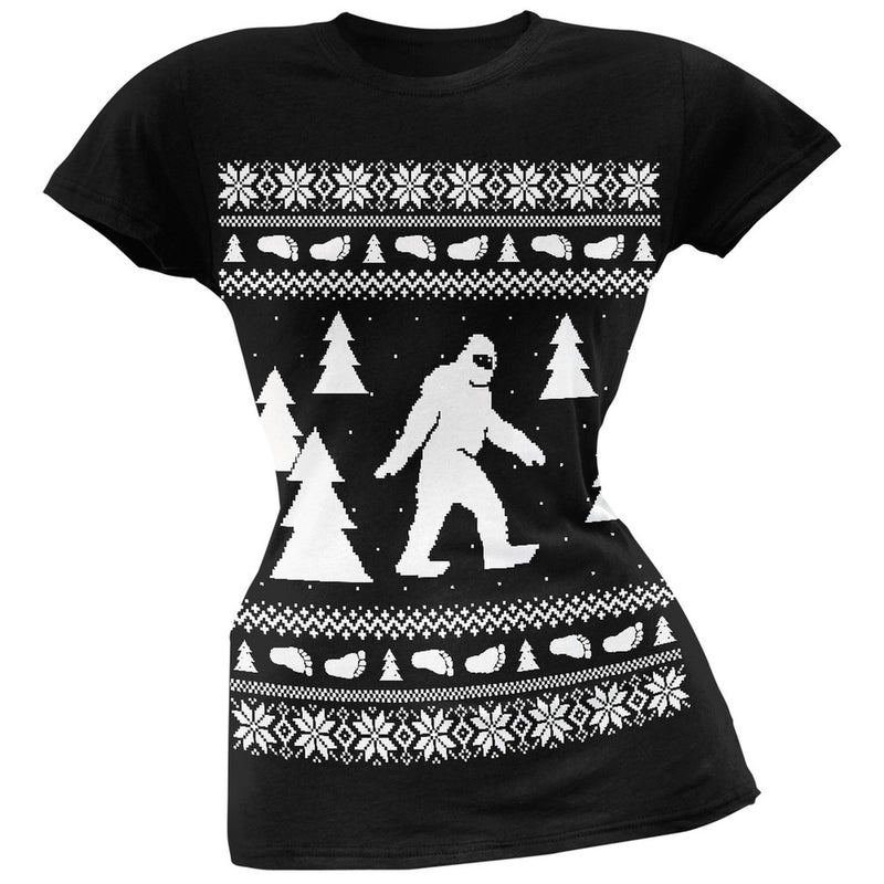 Sasquatch Ugly Christmas Sweater Green Soft Juniors T-Shirt Juniors T-Shirts Old Glory