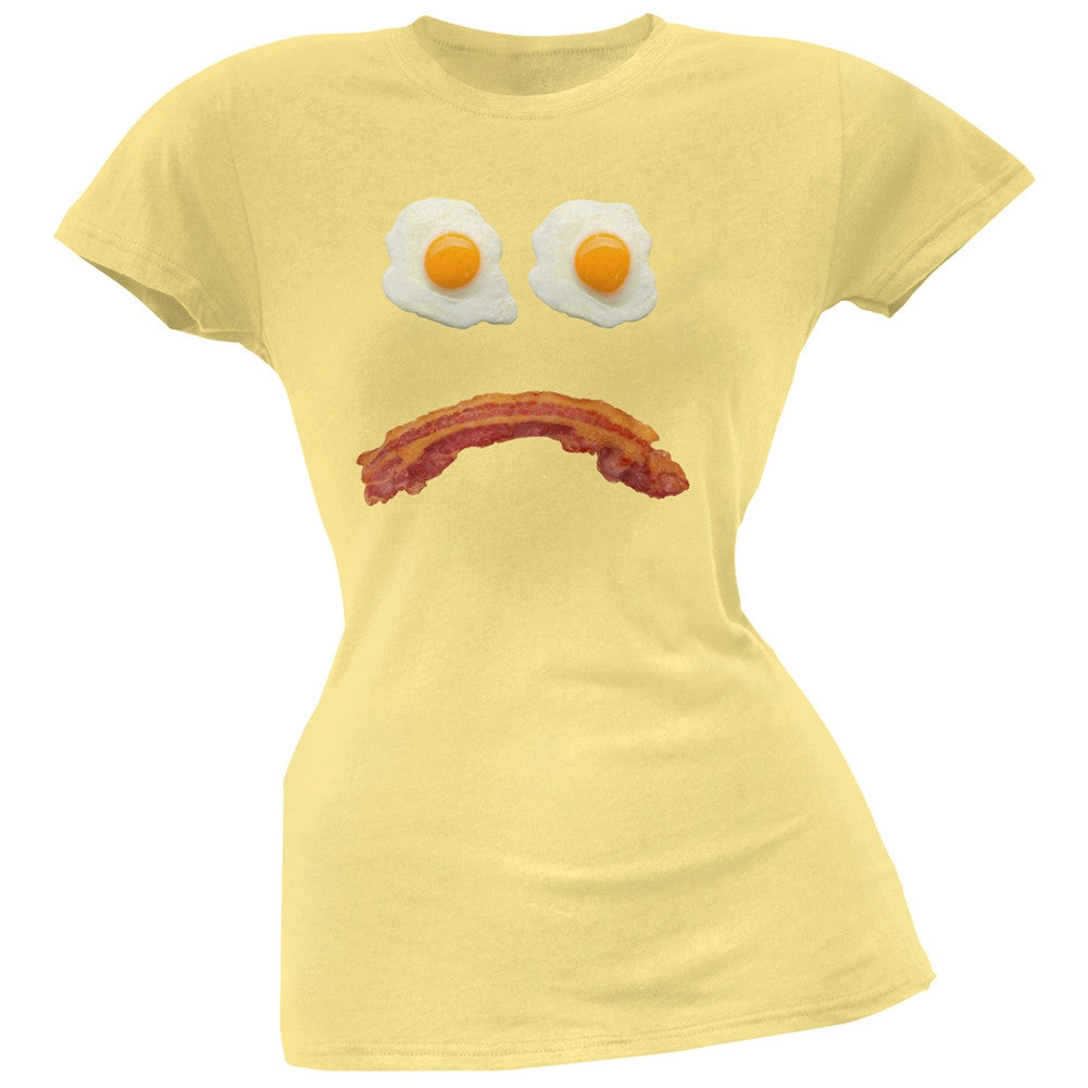 Mr. Sad Face Bacon And Eggs Black Soft Juniors T-Shirt Juniors T-Shirts Old Glory