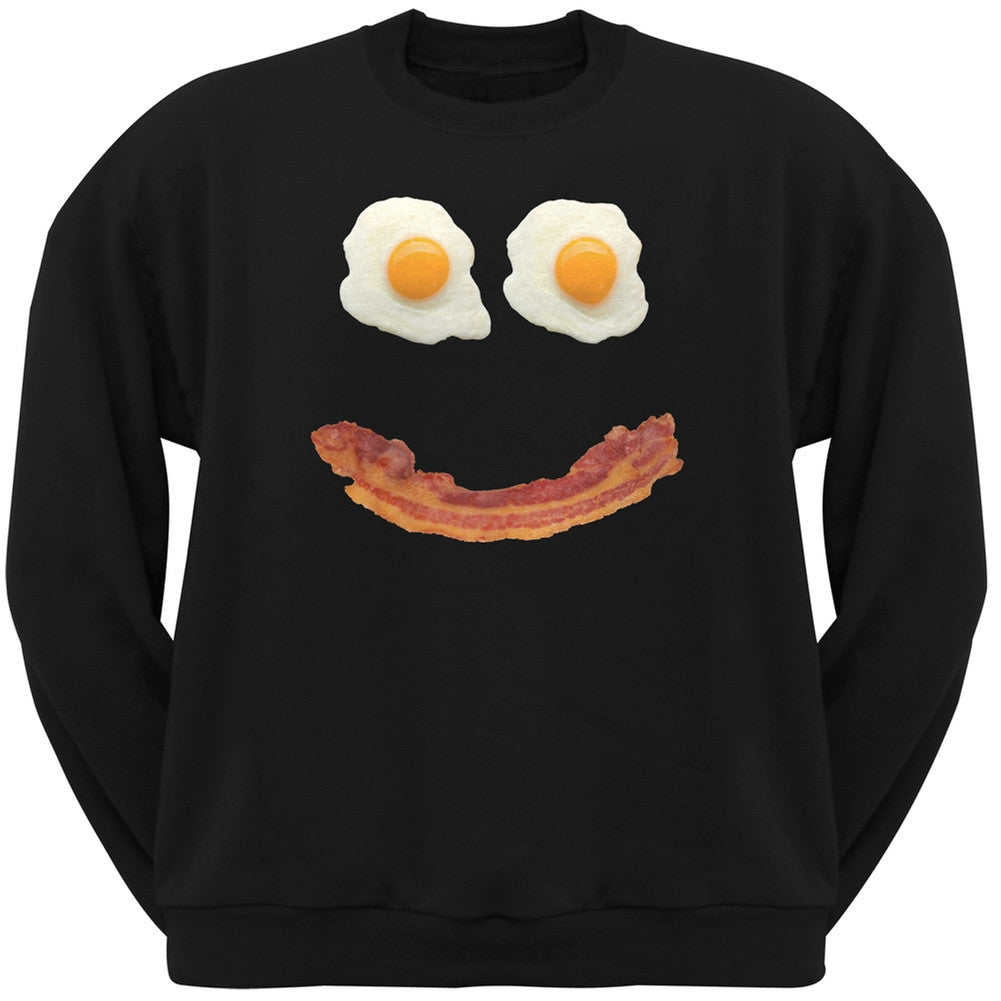 Mr. Happy Smiley Face Bacon And Eggs Black Adult Crew Neck Sweatshirt Men's Sweatshirts Old Glory