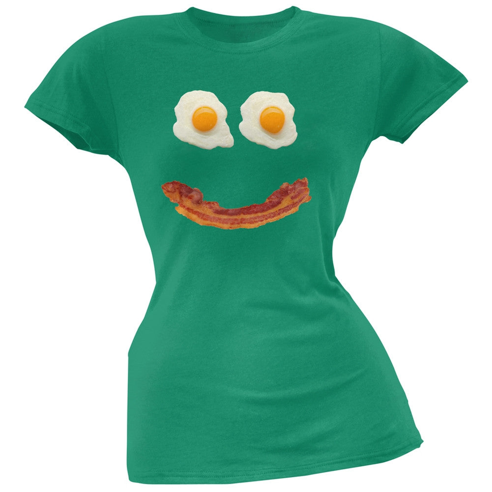 Mr. Happy Smiley Face Bacon And Eggs Black Soft Juniors T-Shirt Juniors T-Shirts Old Glory