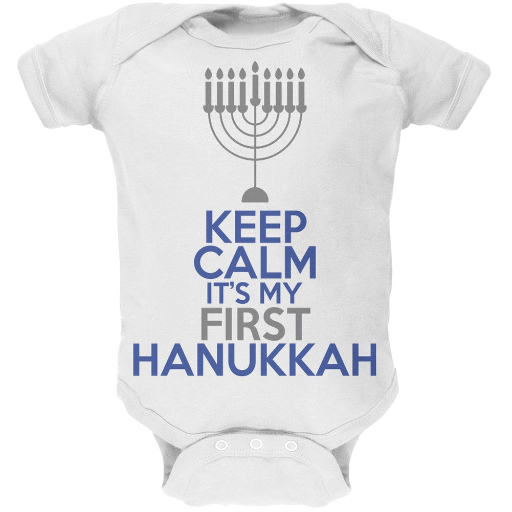 Keep Calm It's My First Hanukkah White Baby One Piece Baby One Piece Old Glory