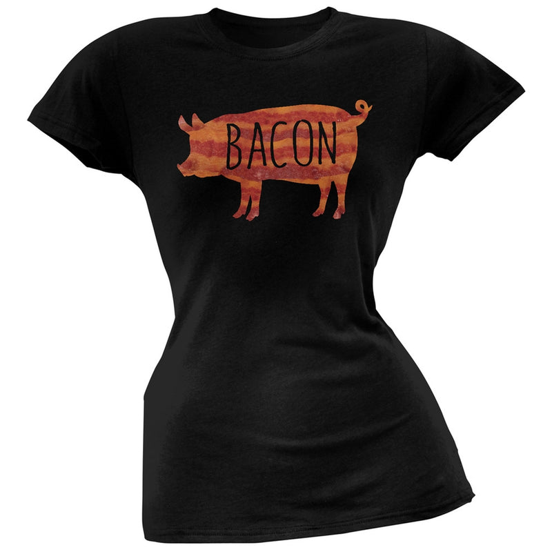 Bacon Pig Silhouette Pink Soft Juniors T-Shirt Juniors T-Shirts Old Glory 2XL Black