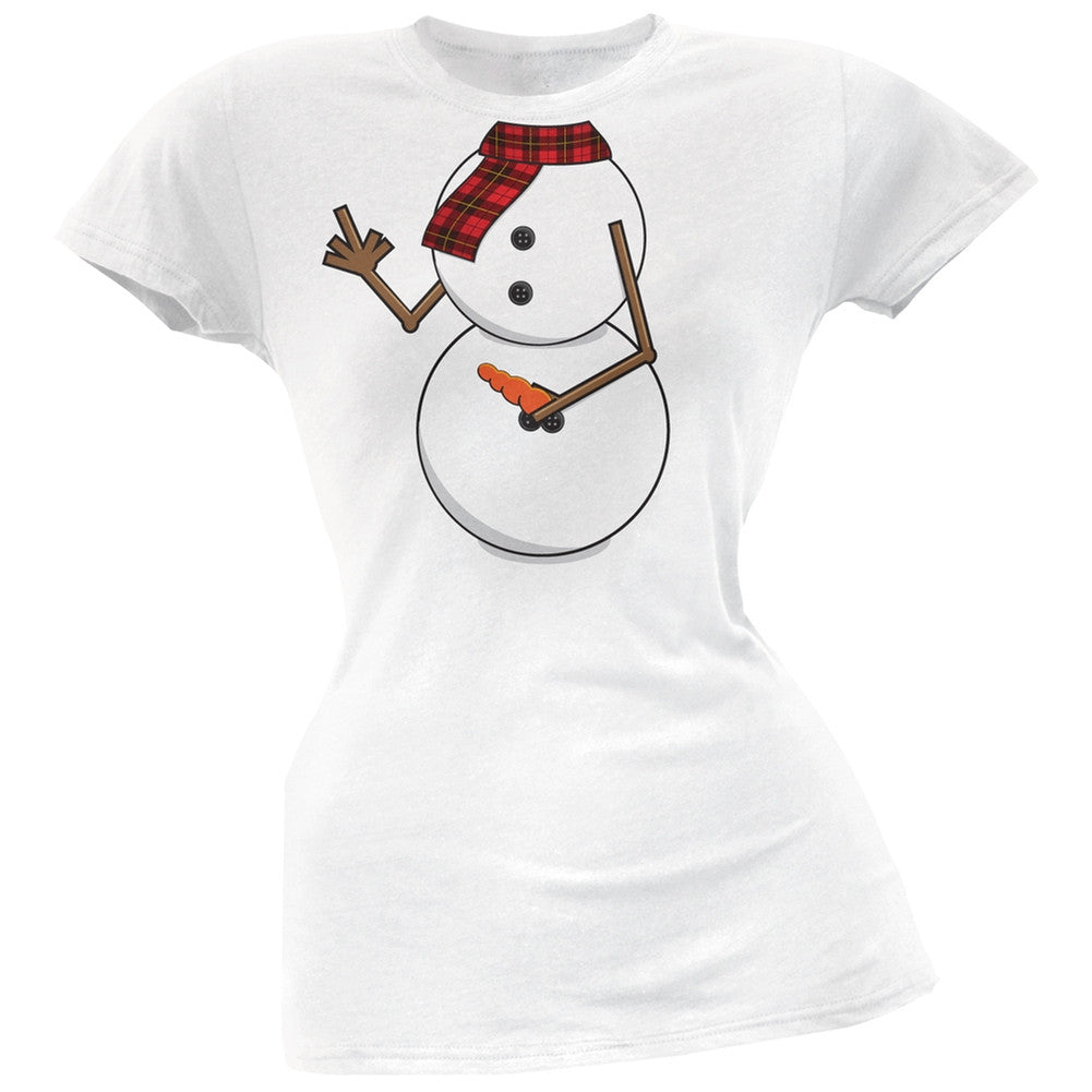 Middle Finger Snowman Body Costume Black Soft Juniors T-Shirt Juniors T-Shirts Old Glory