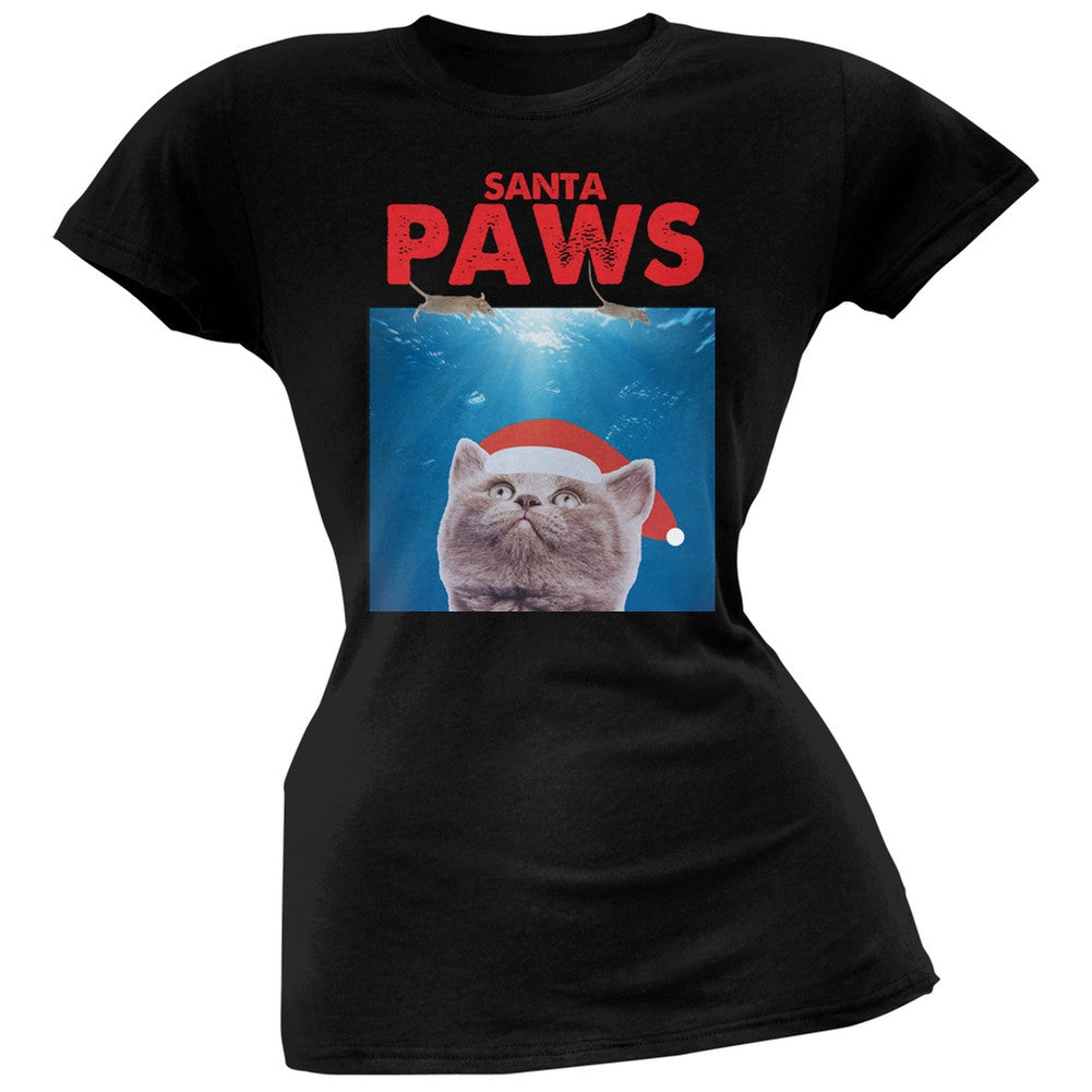 Santa Paws Black Juniors T-Shirt Juniors T-Shirts Old Glory