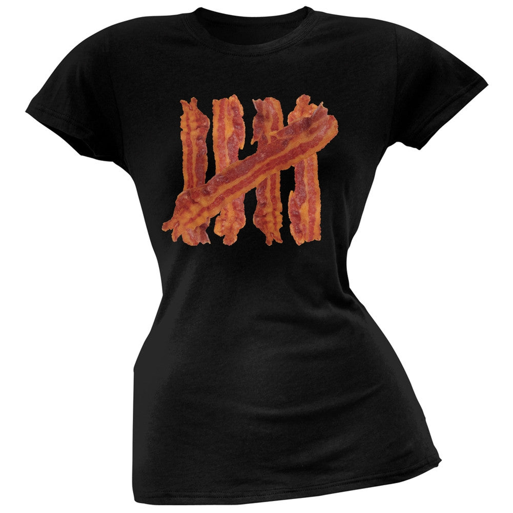 Bacon Strip Tally Marks Black Soft Juniors T-Shirt Juniors T-Shirts Old Glory 2XL Black