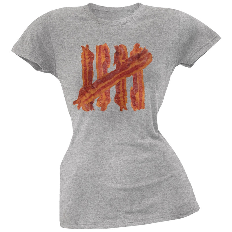 Bacon Strip Tally Marks Black Soft Juniors T-Shirt Juniors T-Shirts Old Glory 2XL Grey