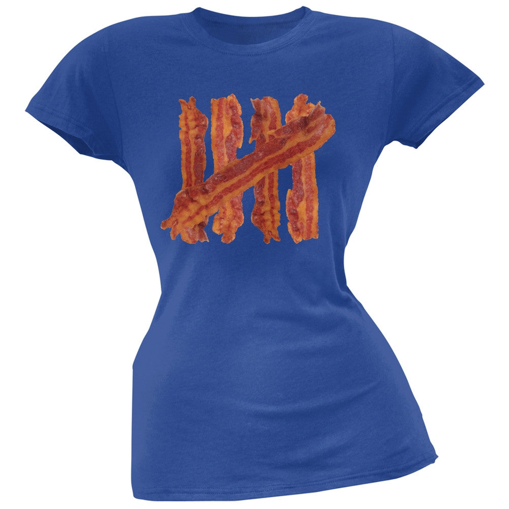 Bacon Strip Tally Marks Black Soft Juniors T-Shirt Juniors T-Shirts Old Glory 2XL Blue