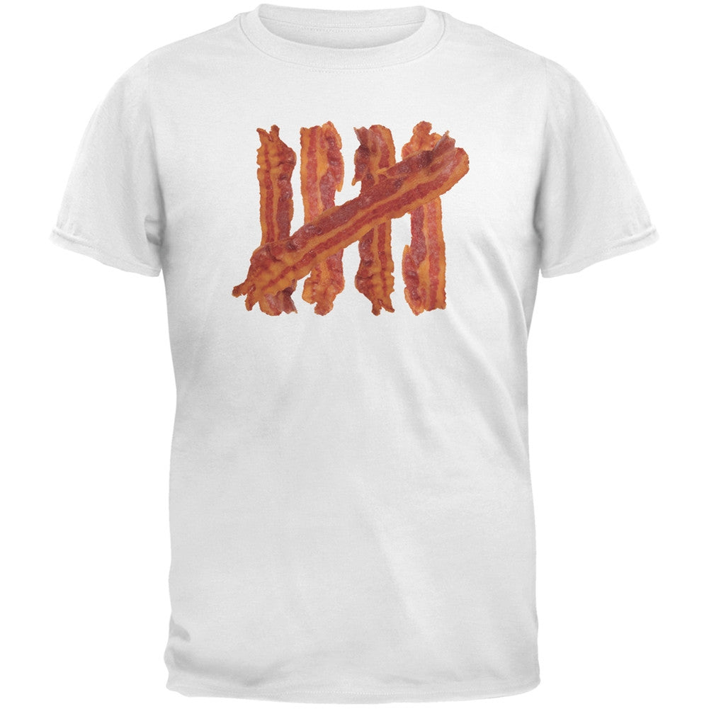 Bacon Strip Tally Marks Black Adult T-Shirt Men's T-Shirts Old Glory 2XL White