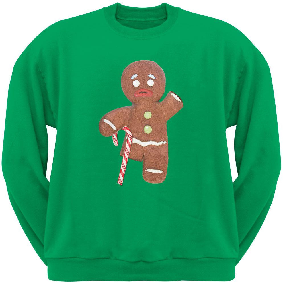 Ginger Bread Man With Candy Cane Crutch Black Crew Neck Sweatshirt Men's Sweatshirts Old Glory