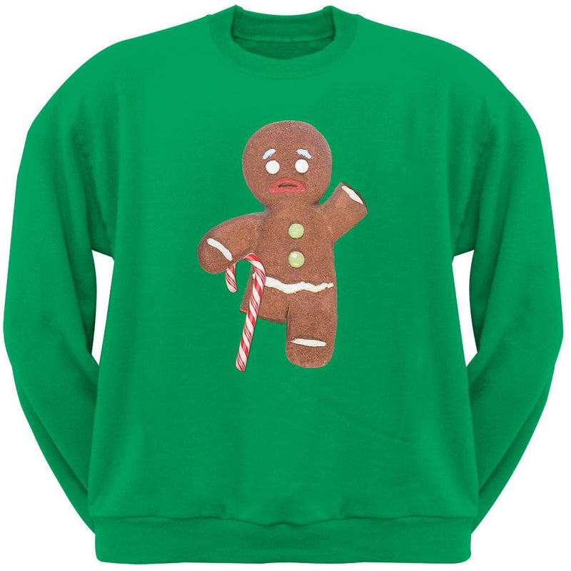 Ginger Bread Man With Candy Cane Crutch Black Crew Neck Sweatshirt Men's Sweatshirts Old Glory