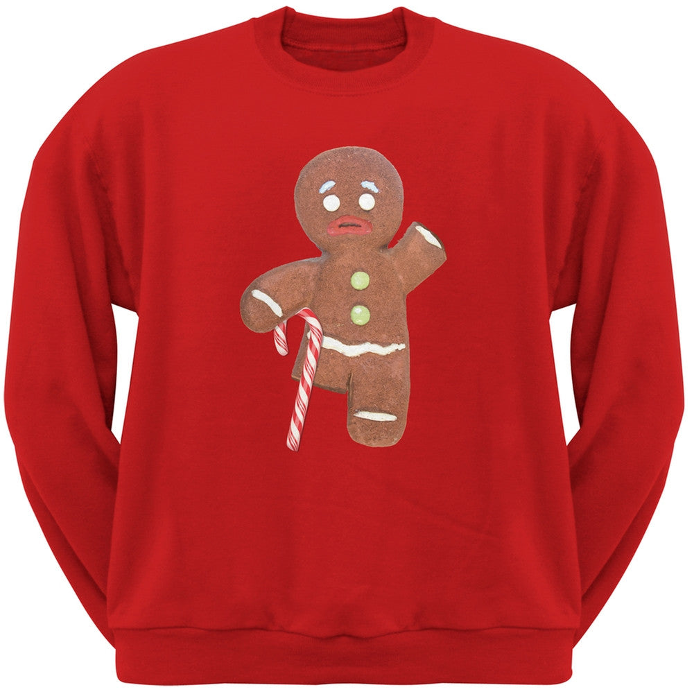 Ginger Bread Man With Candy Cane Crutch Black Crew Neck Sweatshirt Men's Sweatshirts Old Glory