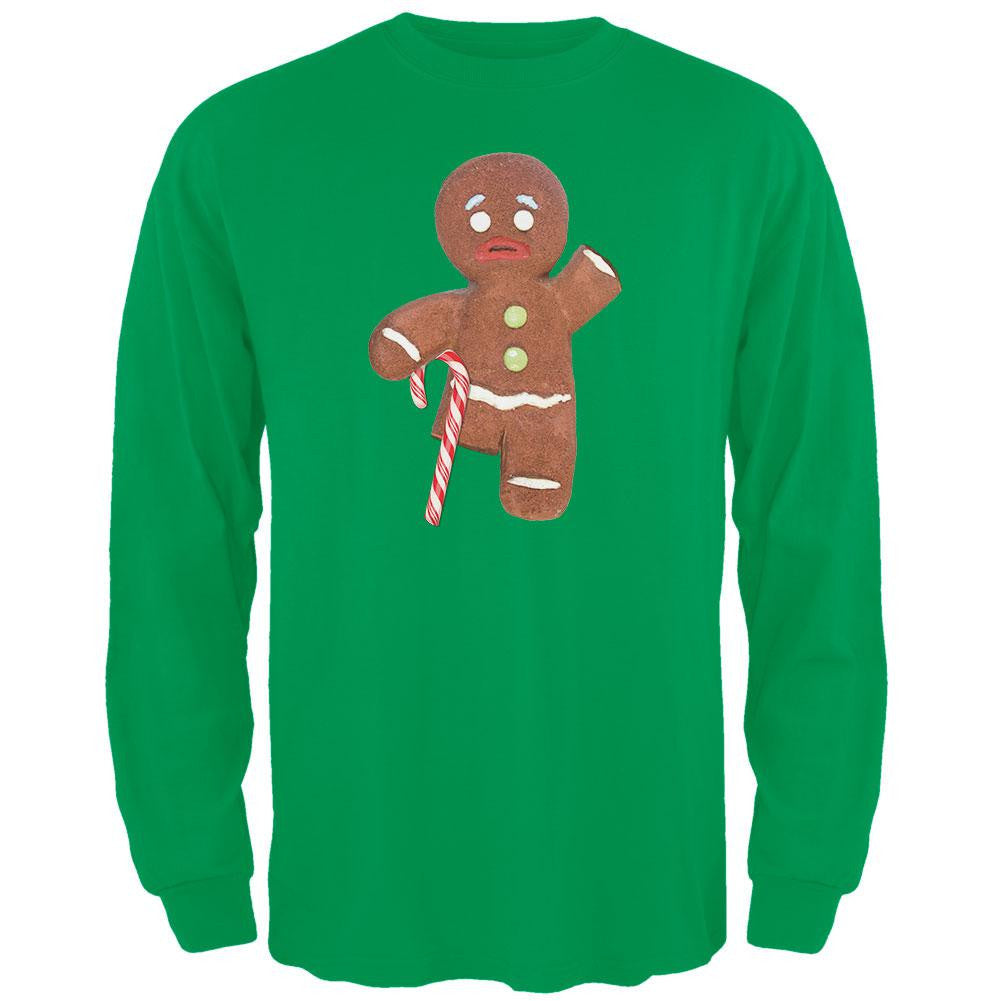 Ginger Bread Man With Candy Cane Crutch Black Adult Long Sleeve T-Shirt Men's Long Sleeves Old Glory