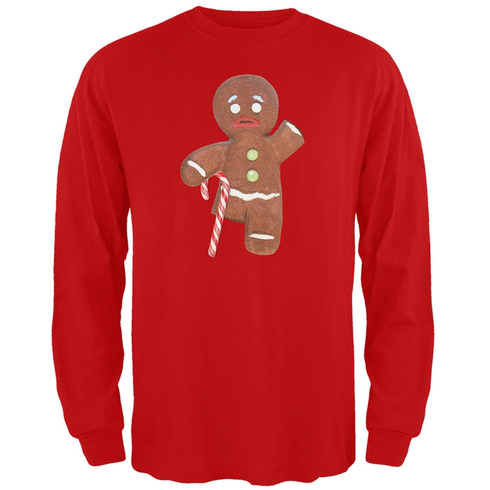 Ginger Bread Man With Candy Cane Crutch Black Adult Long Sleeve T-Shirt Men's Long Sleeves Old Glory