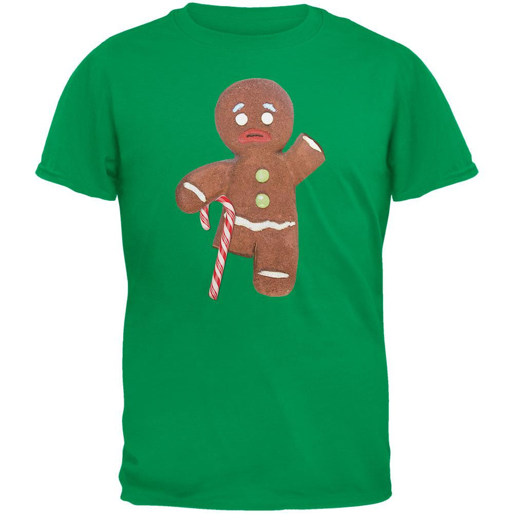 Ginger Bread Man With Candy Cane Crutch Black Adult T-Shirt Men's T-Shirts Old Glory