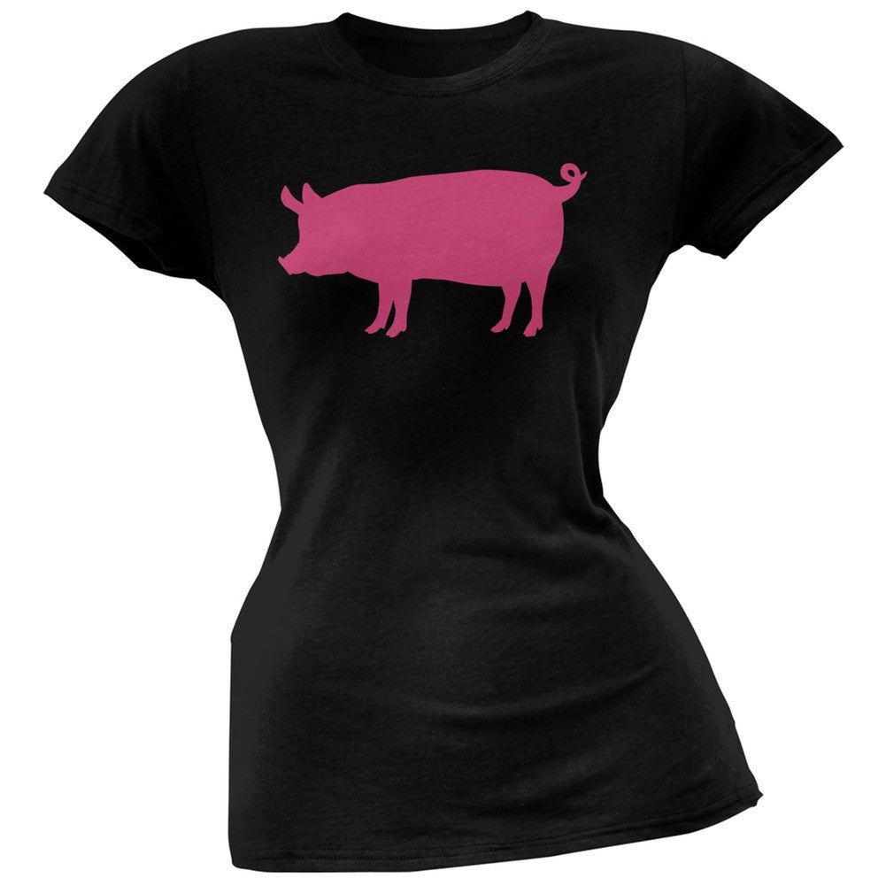 Pink Pig Silhouette Black Soft Juniors T-Shirt Juniors T-Shirts Old Glory