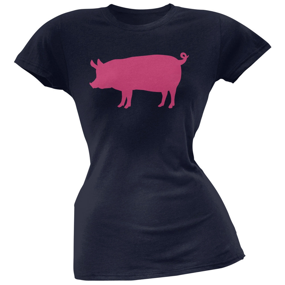 Pink Pig Silhouette Black Soft Juniors T-Shirt Juniors T-Shirts Old Glory