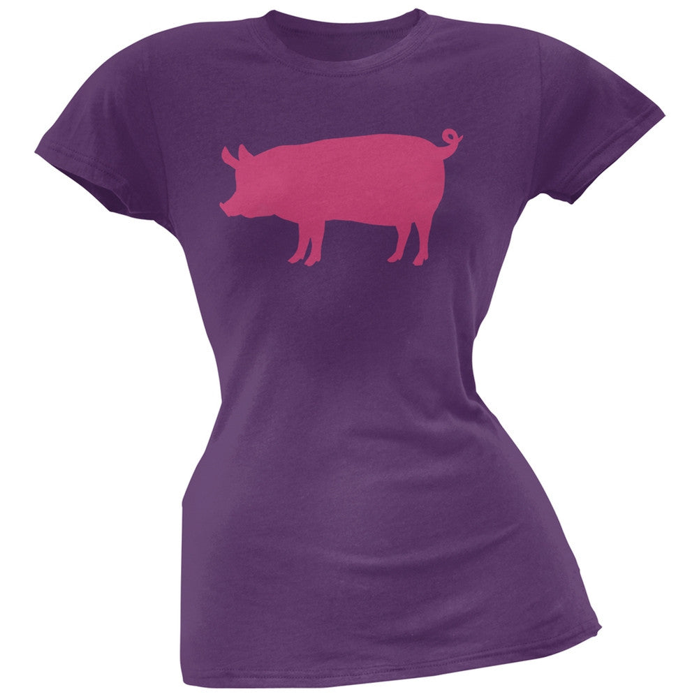 Pink Pig Silhouette Black Soft Juniors T-Shirt Juniors T-Shirts Old Glory