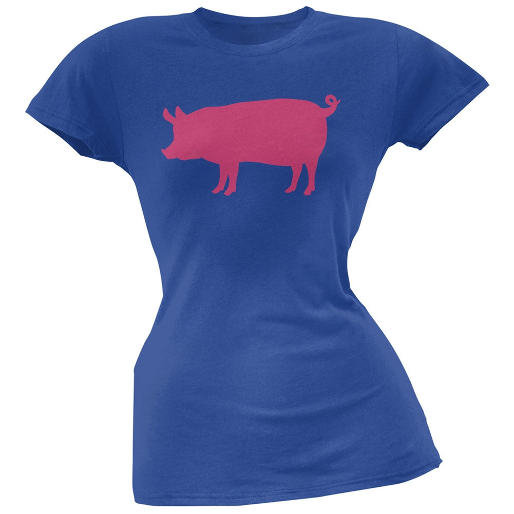 Pink Pig Silhouette Black Soft Juniors T-Shirt Juniors T-Shirts Old Glory