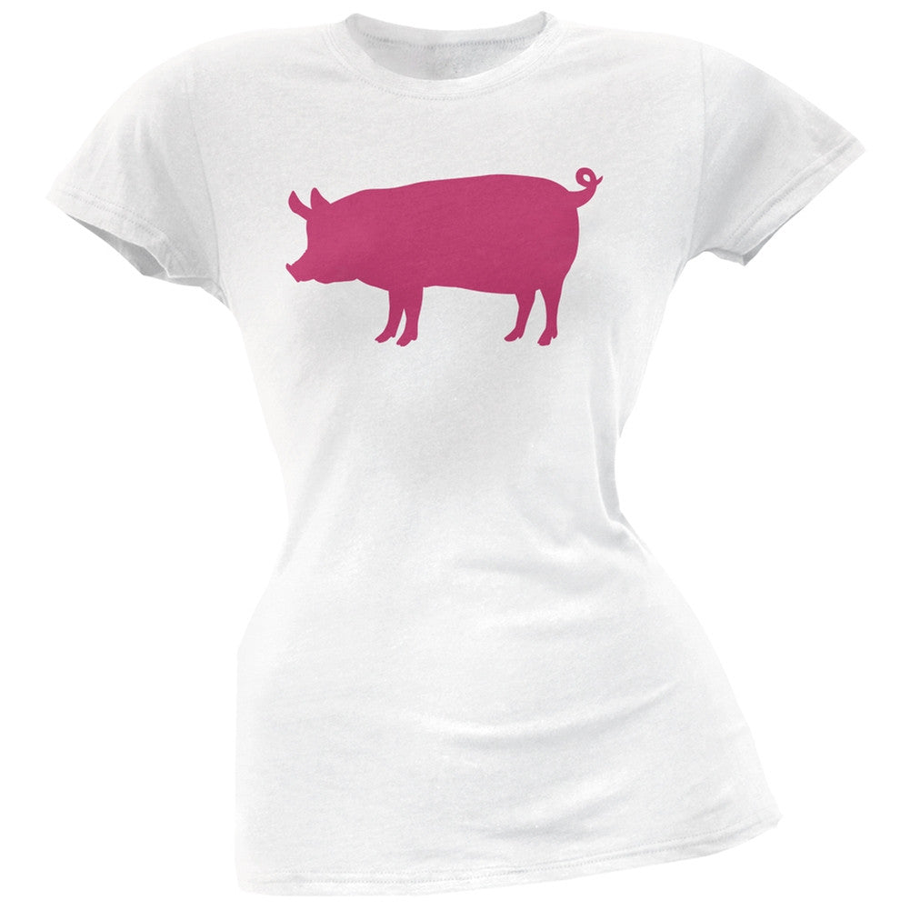 Pink Pig Silhouette Black Soft Juniors T-Shirt Juniors T-Shirts Old Glory