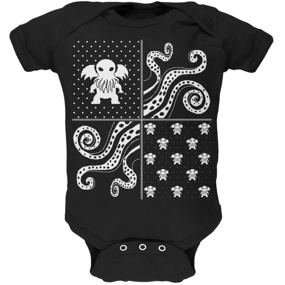 Cthulhu Lovecraft Dimensions Ugly Christmas Sweater Black Soft Baby One Piece Baby One Piece Old Glory