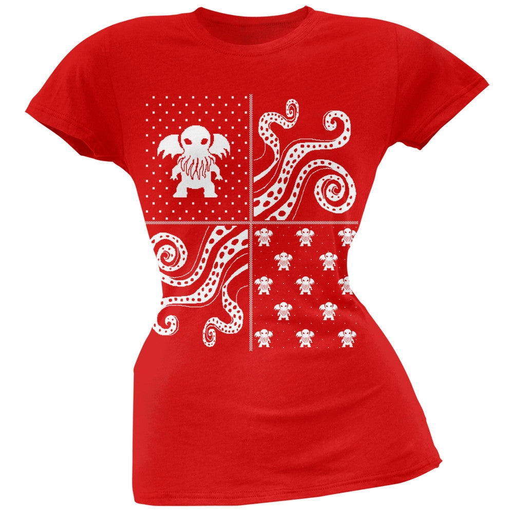 Cthulhu Lovecraft Dimensions Ugly Christmas Sweater Black Soft Juniors T-Shirt Juniors T-Shirts Old Glory