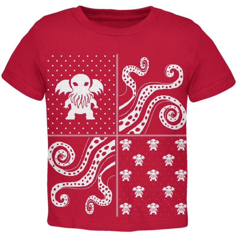 Cthulhu Lovecraft Dimensions Ugly Christmas Sweater Black Toddler T-Shirt Toddler T-Shirts Old Glory