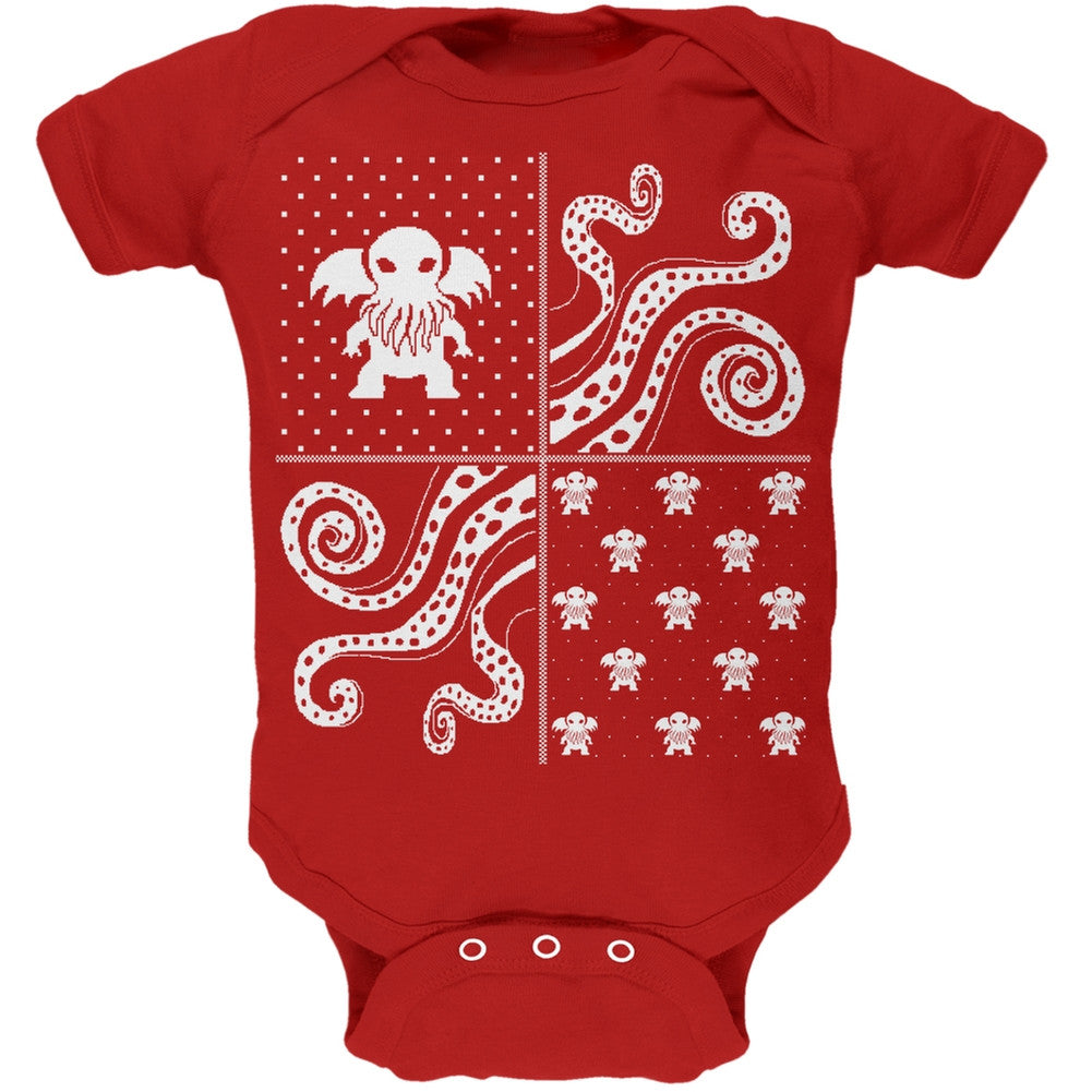 Cthulhu Lovecraft Dimensions Ugly Christmas Sweater Black Soft Baby One Piece Baby One Piece Old Glory