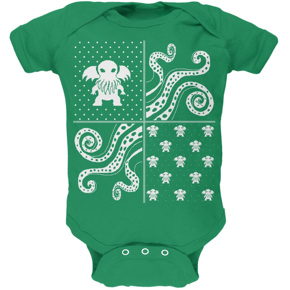 Cthulhu Lovecraft Dimensions Ugly Christmas Sweater Black Soft Baby One Piece Baby One Piece Old Glory