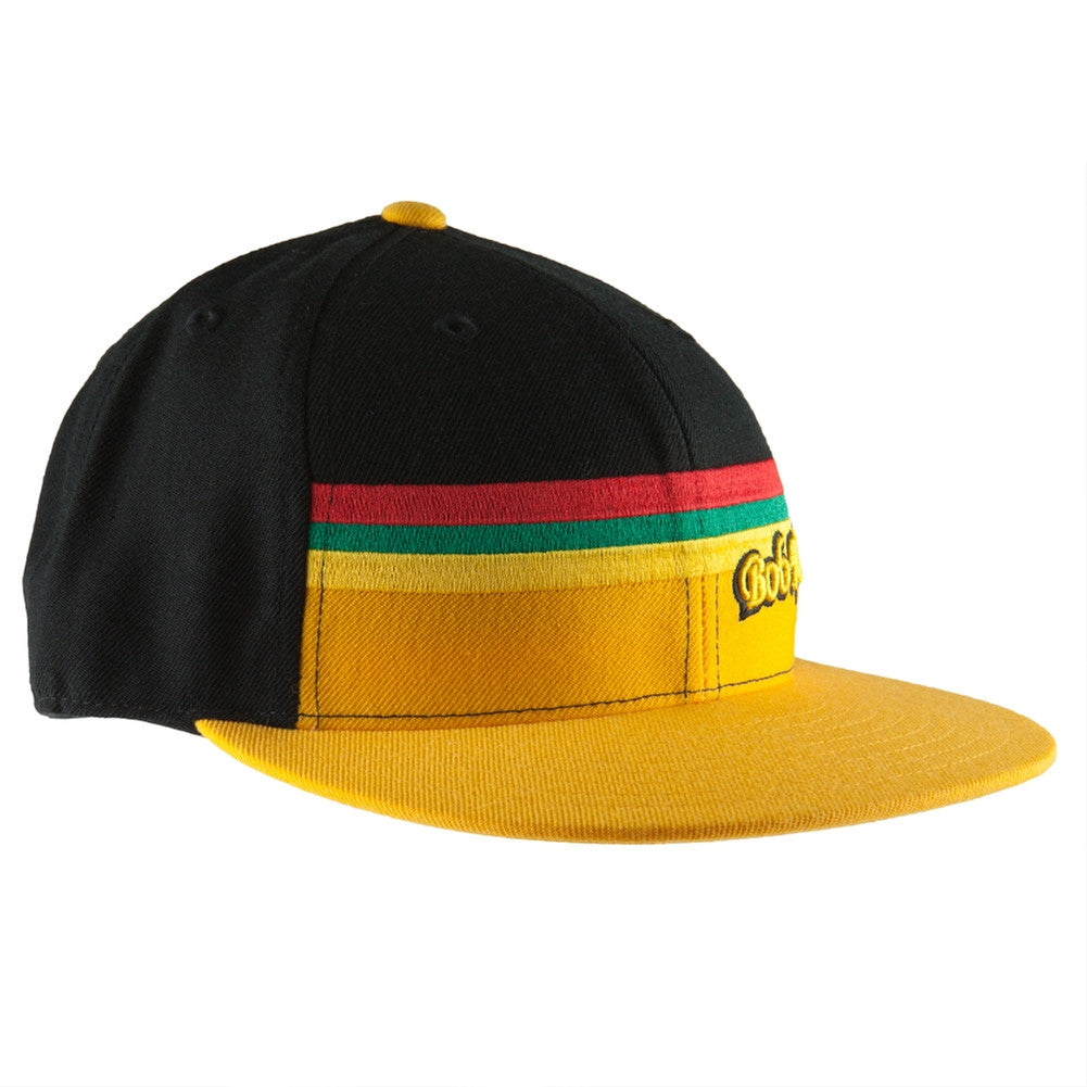 Bob Marley - Yellow Rasta Stripe Fitted Baseball Cap Fitted Baseball Caps Bob Marley