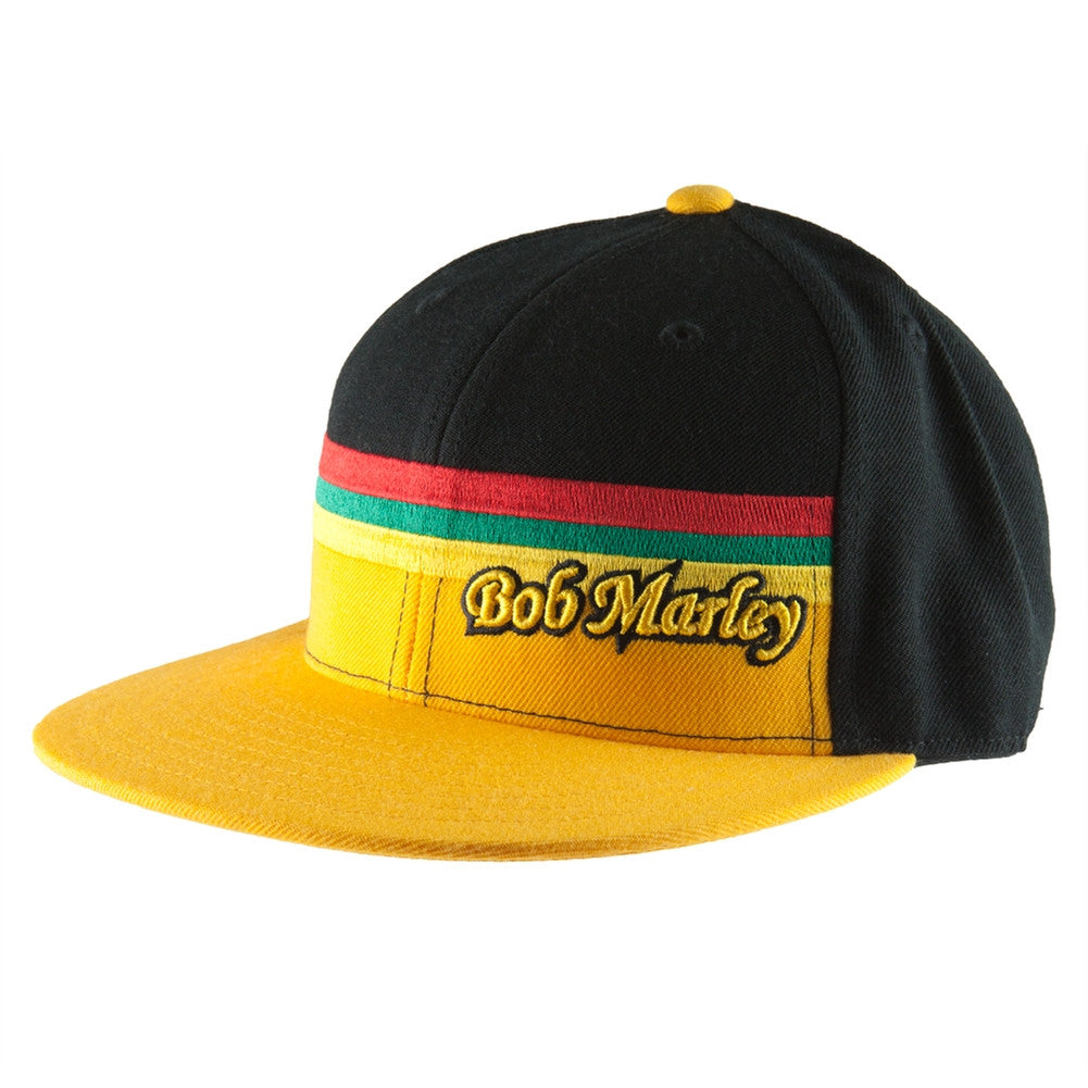 Bob Marley - Yellow Rasta Stripe Fitted Baseball Cap Fitted Baseball Caps Bob Marley 7-1/4H