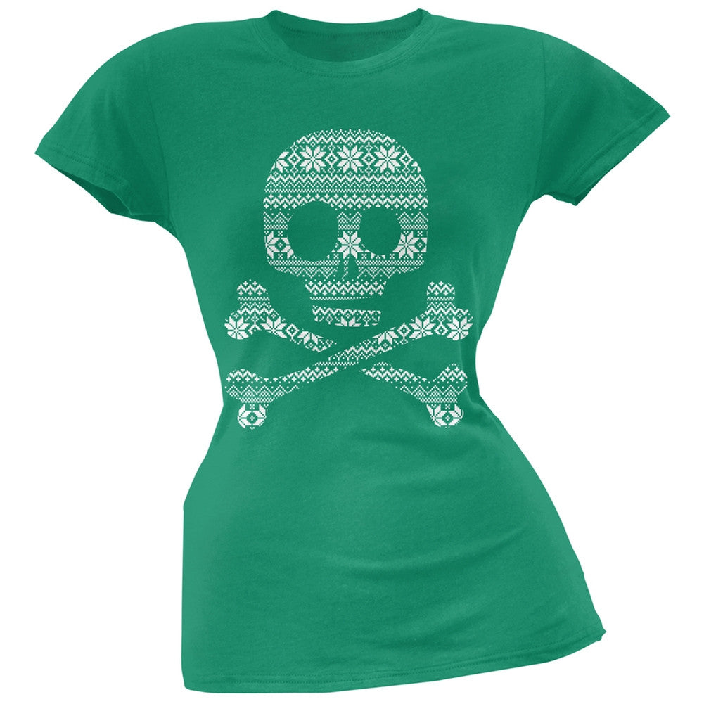 Skull & Crossbones Silhouette Ugly Christmas Sweater Black Soft Juniors T-Shirt Juniors T-Shirts Old Glory