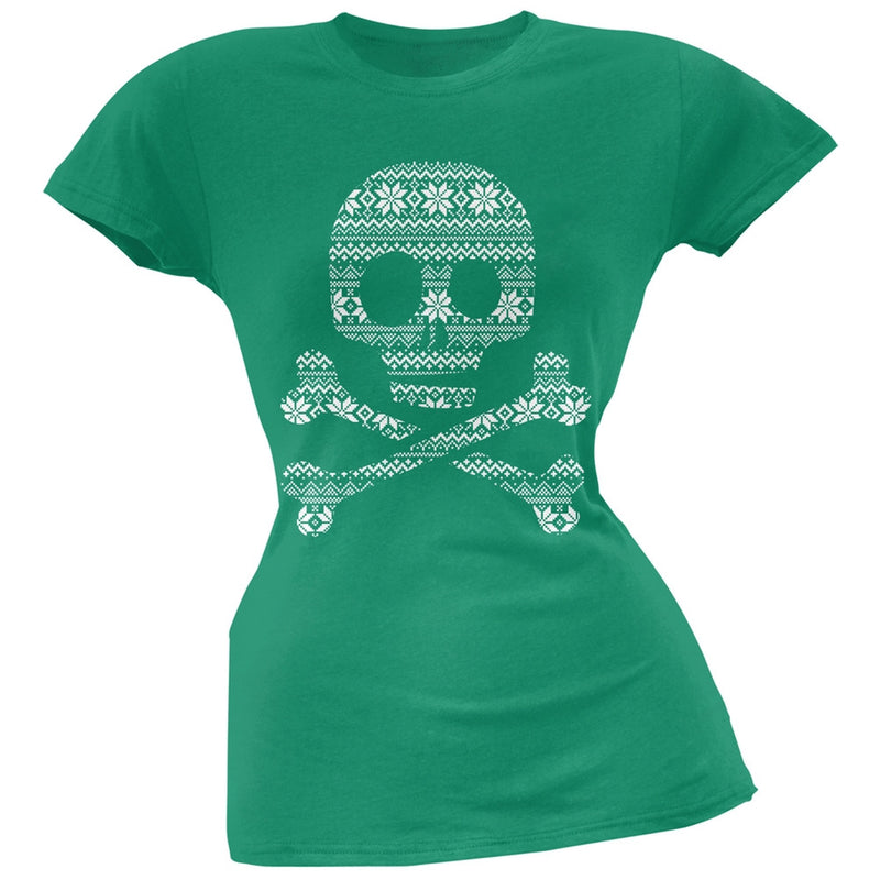 Skull & Crossbones Silhouette Ugly Christmas Sweater Black Soft Juniors T-Shirt Juniors T-Shirts Old Glory