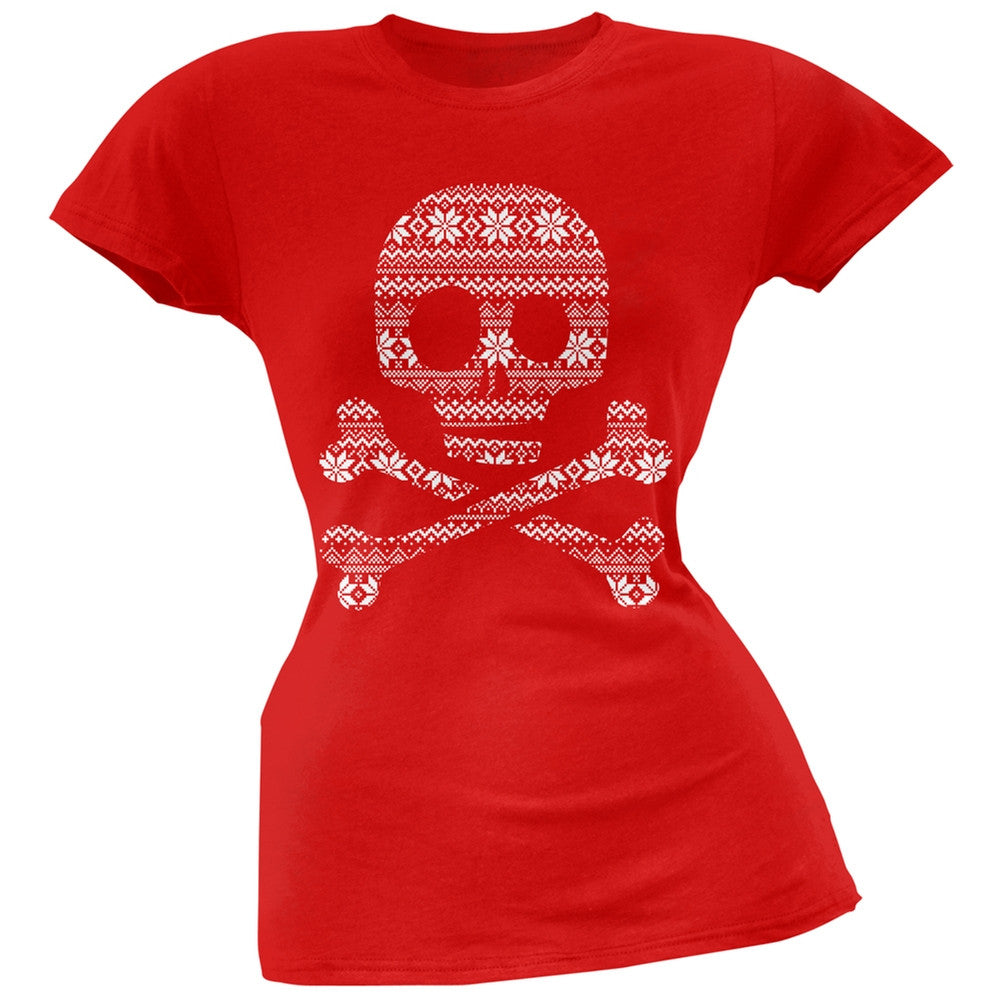 Skull & Crossbones Silhouette Ugly Christmas Sweater Black Soft Juniors T-Shirt Juniors T-Shirts Old Glory