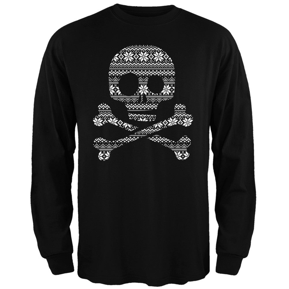 Skull & Crossbones Silhouette Ugly Christmas Sweater Black Adult Long Sleeve T-Shirt Men's Long Sleeves Old Glory