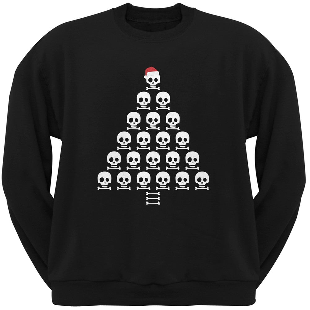 Skull & Crossbones Christmas Tree Black Adult Crew Neck Sweatshirt Men's Sweatshirts Old Glory
