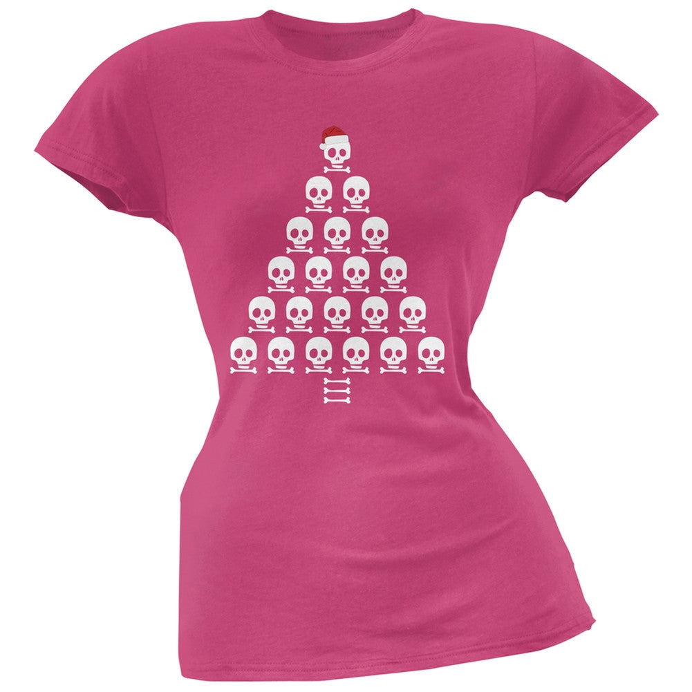 Skull & Crossbones Christmas Tree Pink Soft Juniors T-Shirt Juniors T-Shirts Old Glory