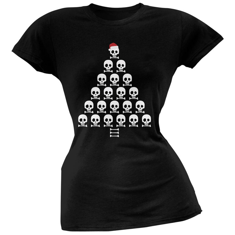 Skull & Crossbones Christmas Tree Pink Soft Juniors T-Shirt Juniors T-Shirts Old Glory