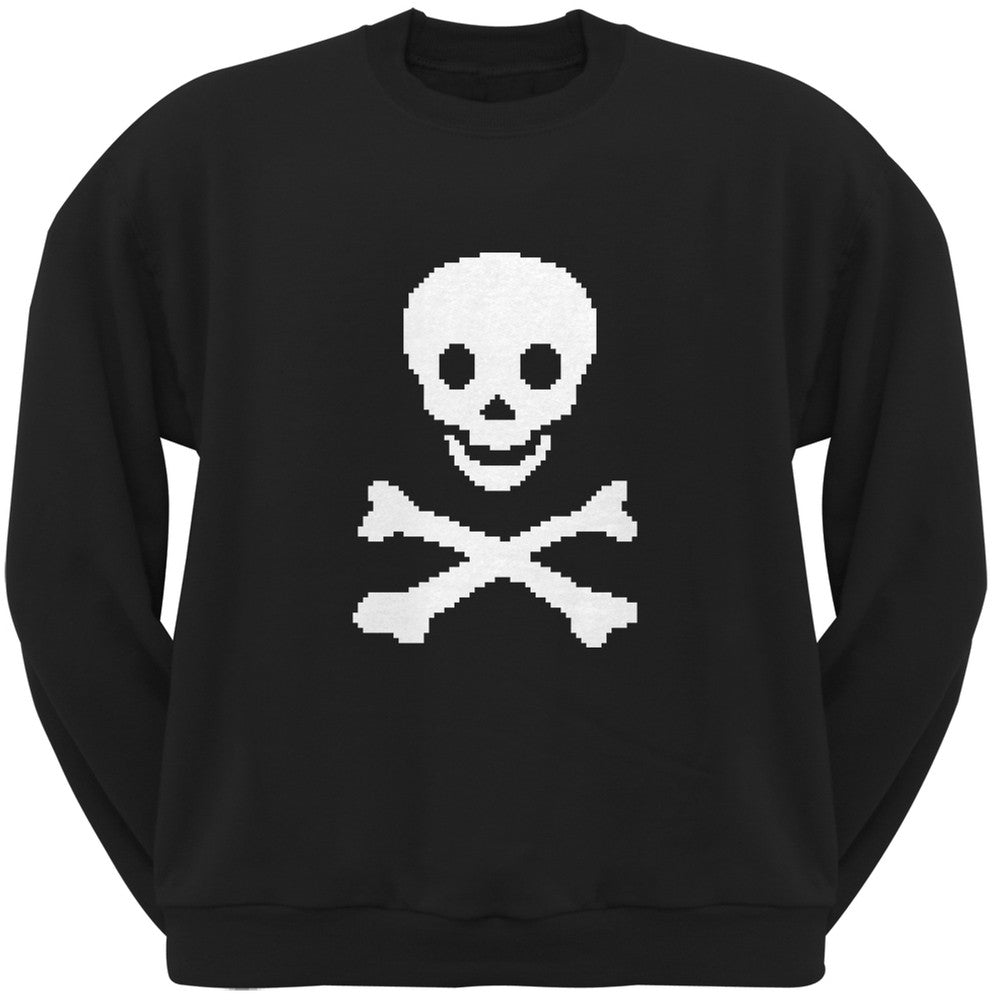 8-Bit Skull and Crossbones Black Adult Crew Neck Sweatshirt Men's Sweatshirts Old Glory 2XL Black