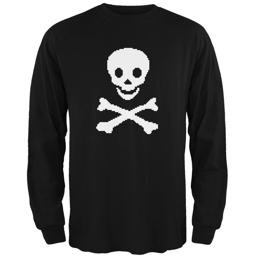 8-Bit Skull and Crossbones Black Adult Long Sleeve T-Shirt Men's Long Sleeves Old Glory 2XL Black