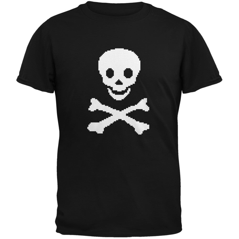 8-Bit Skull And Crossbones Black Adult T-Shirt Men's T-Shirts Old Glory 2XL Black
