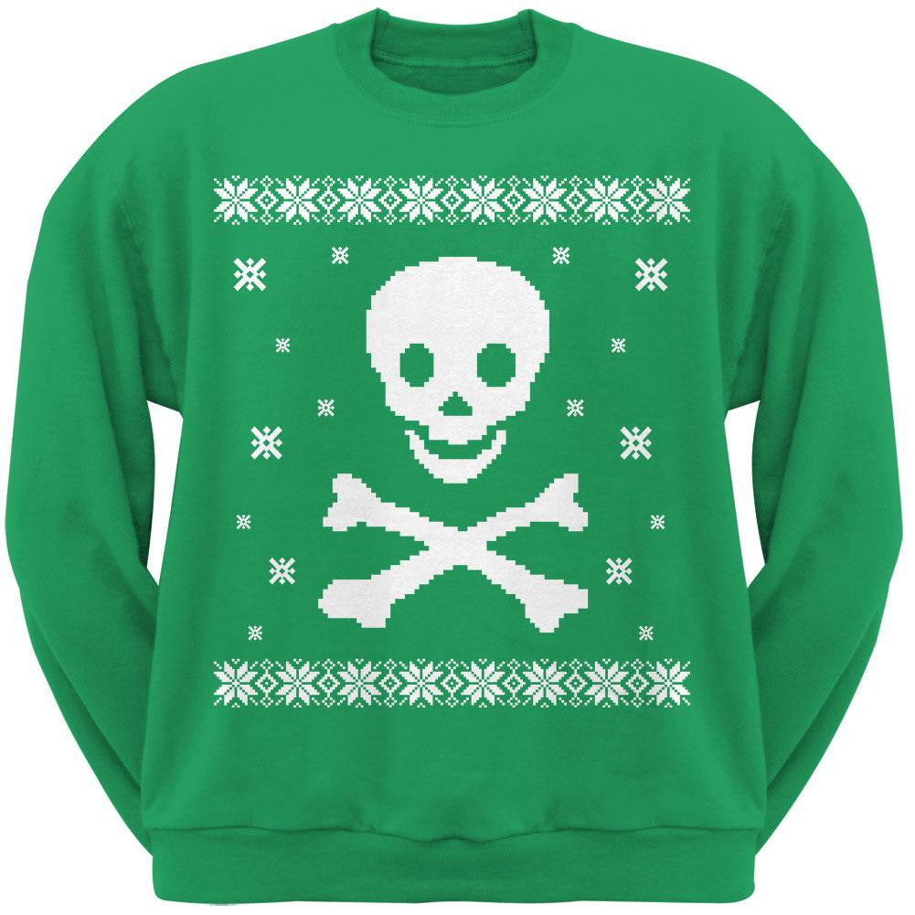 Big Skull & Crossbones Ugly Christmas Sweater Green Sweatshirt Men's Sweatshirts Old Glory 2XL Black