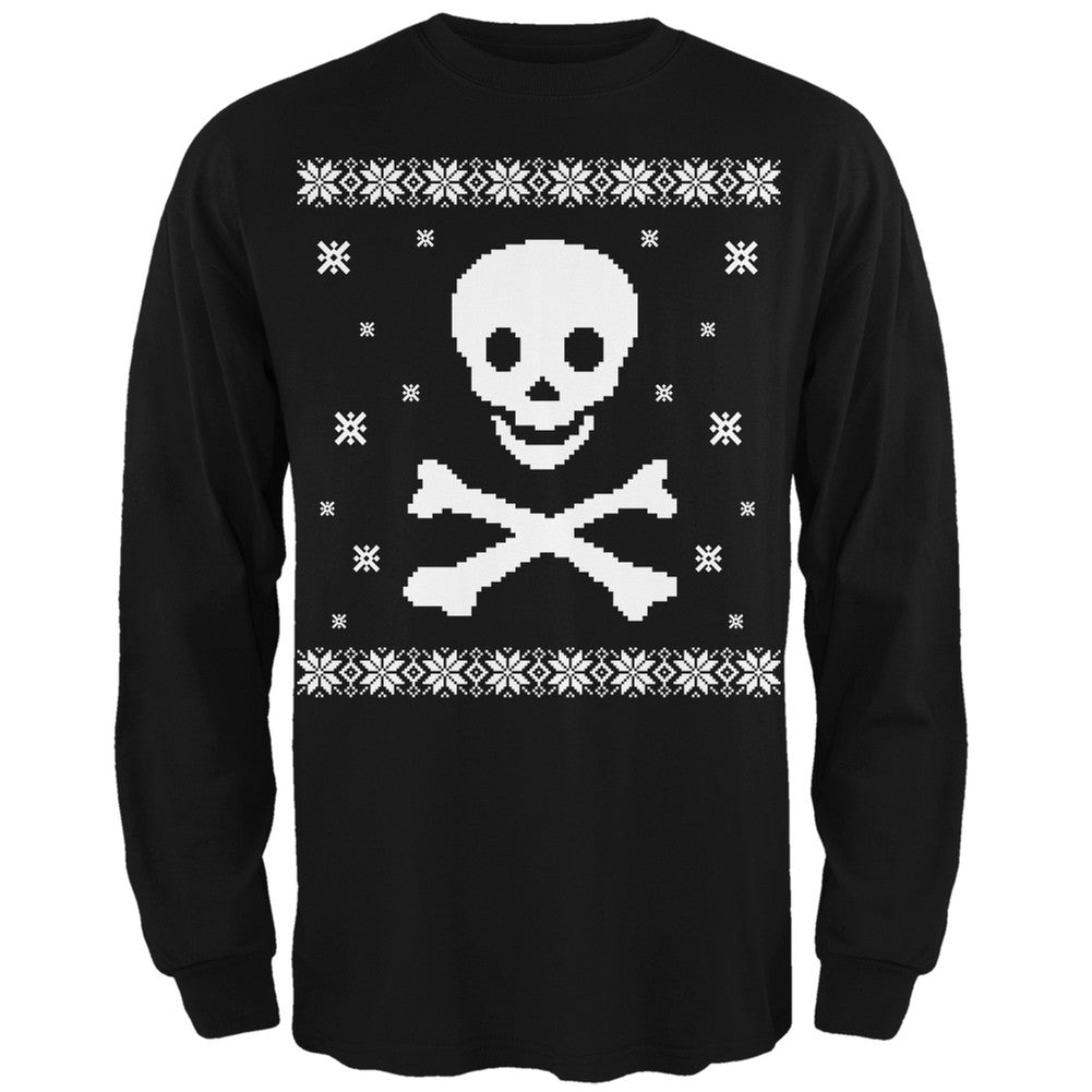Big Skull & Crossbones Ugly Christmas Sweater Green Long Sleeve T-Shirt Men's Long Sleeves Old Glory 2XL Black