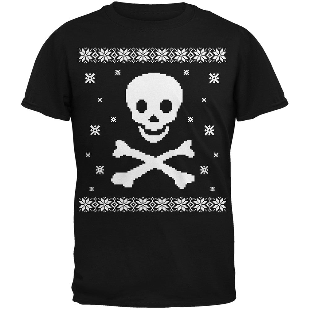 Big Skull & Crossbones Ugly Christmas Sweater Green Adult T-Shirt Men's T-Shirts Old Glory 2XL Black